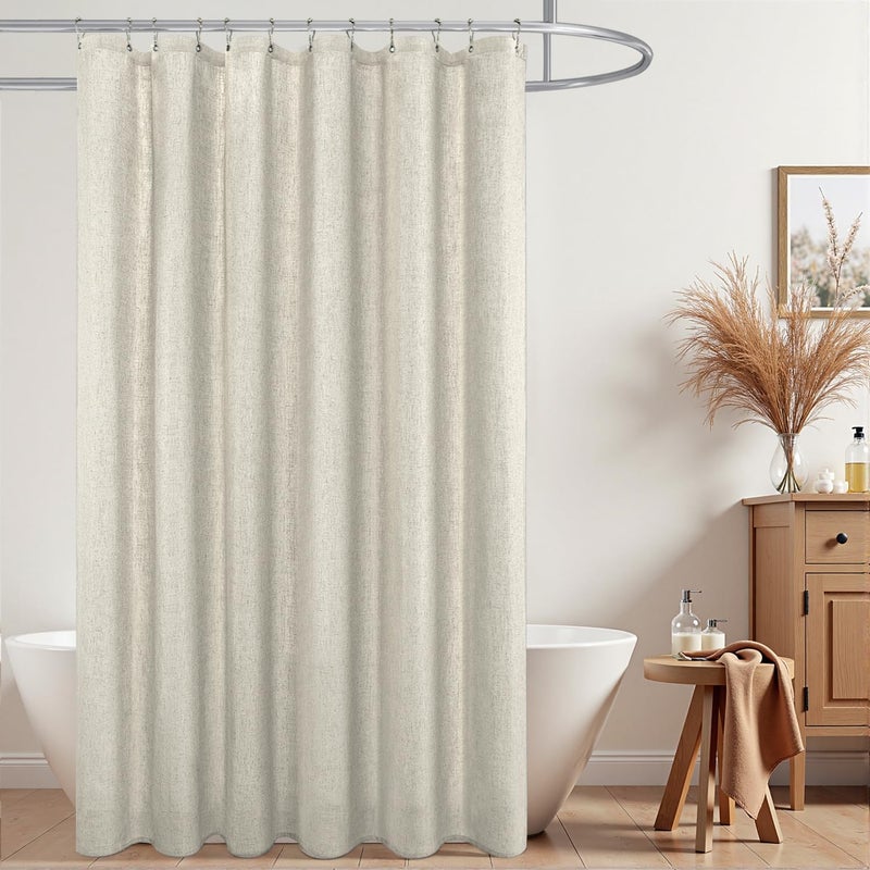 KOUFALL Natural Linen Fabric Shower Curtain Liner Set with Hooks Outdoor Waterproof Water Vintage Country Style Rustic Shower Curtains for Bathroom,Tan Beige,72 x 84 Inch Tall - Image 1